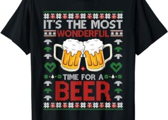 It’s The Most Wonderful Time For A Beer Santa Hat Christmas T-Shirt