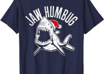 Jaw Humbug Christmas Shark Santa Hat Graphic T-Shirt