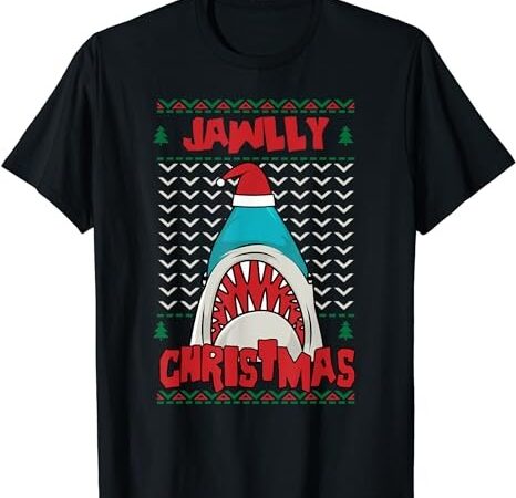 Jawlly x-mas funny shark jaw santa ugly christmas jolly pun t-shirt