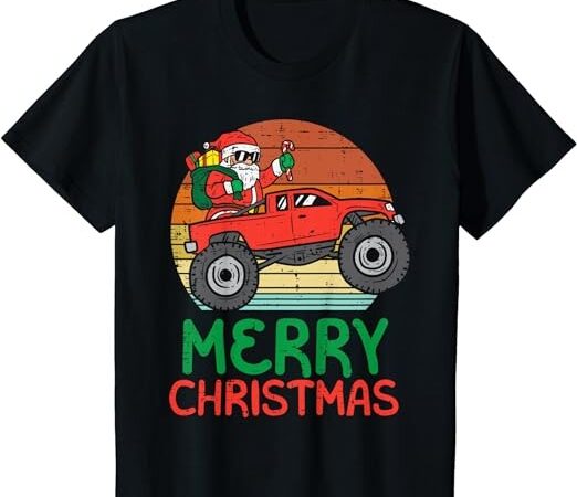 Kids merry christmas santa monster truck xmas pj toddler boy kids t-shirt