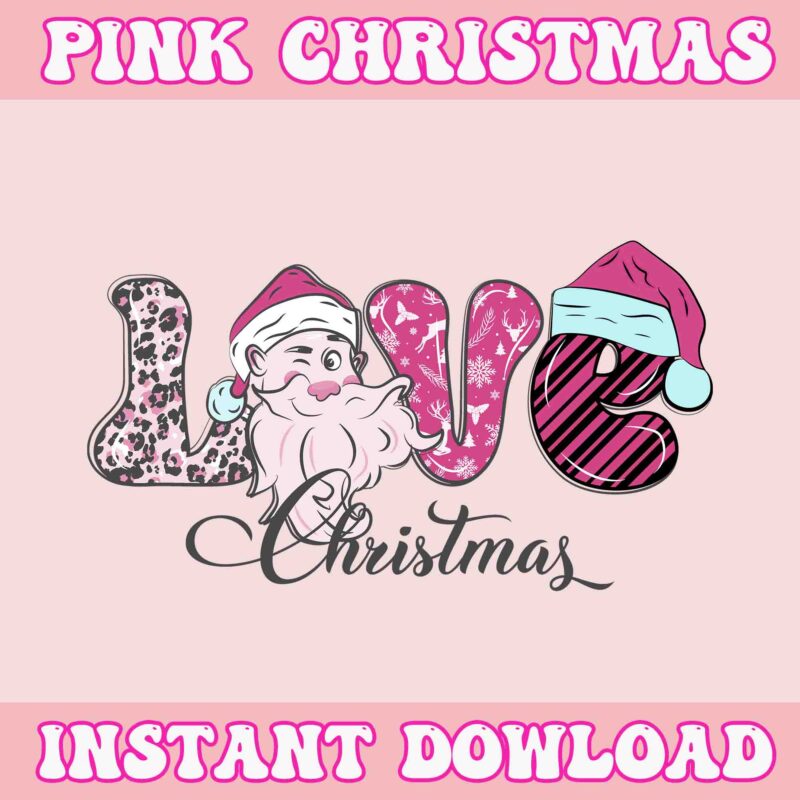 Love Christmas Svg, Pink Christmas Svg, Pink Winter Svg, Pink Santa Svg, Pink Santa Claus Svg, Christmas Svg