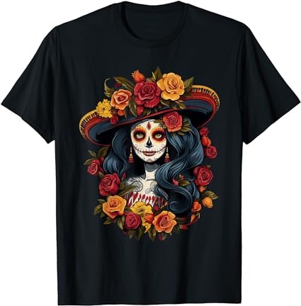 La catrina de los muertos day of the dead sugar skull women t-shirt
