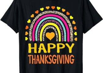 Leopard Rainbow Thankful Thanksgiving Teacher Women Kids T-Shirt PNG File