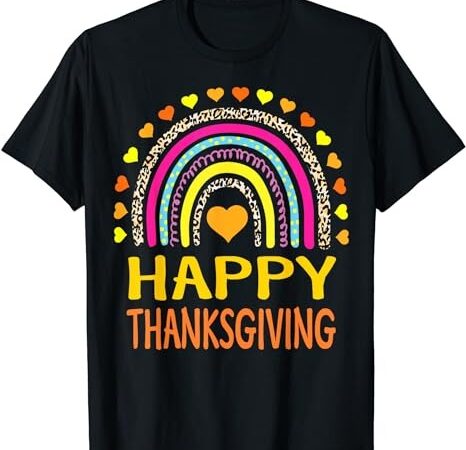 Leopard rainbow thankful thanksgiving teacher women kids t-shirt png file