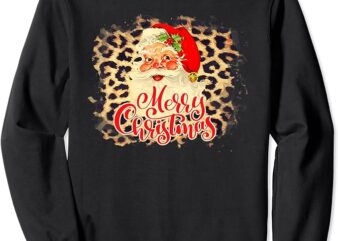 Leopard Vintage 70s Santa Merry Christmas Santa Claus Face Sweatshirt