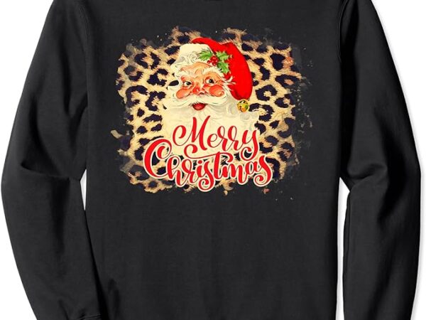 Leopard vintage 70s santa merry christmas santa claus face sweatshirt