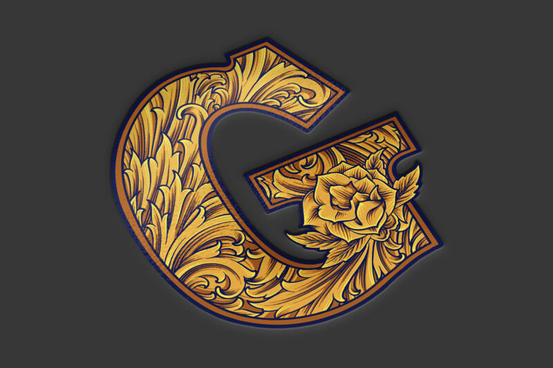 Golden letter G monogram logo vintage flourish