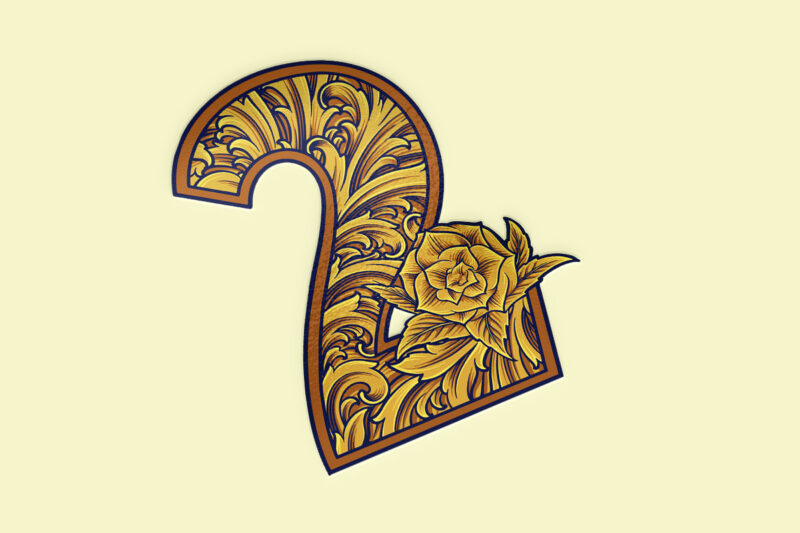 Timeless number two vintage flourish monogram emblem