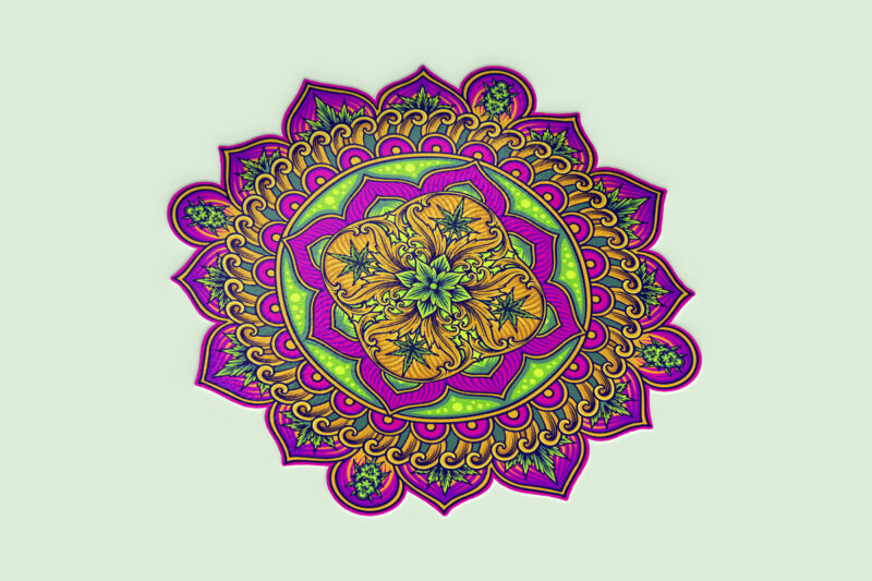 Mandala flourish with cannabis leaf elegance