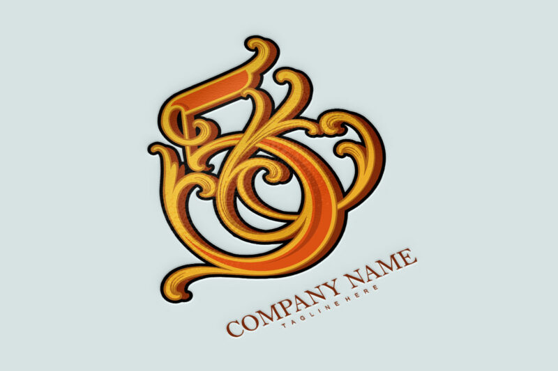 Vintage gold flourish number five monogram logo