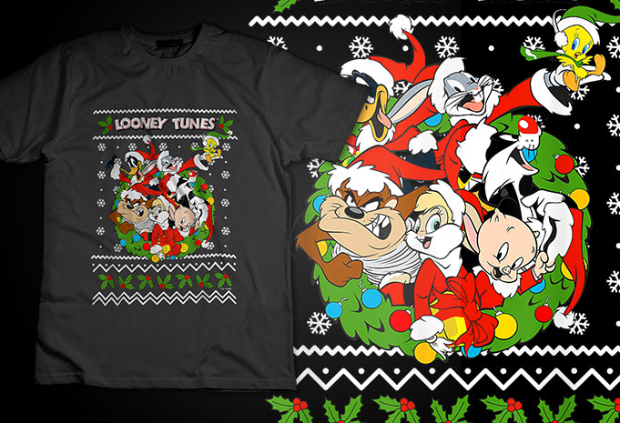 Looney Tunes Looney Christmas Ugly Christmas T-Shirt Design Xmas Santa