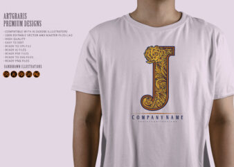 Luxury emblem letter J monogram logo flourish t shirt vector graphic