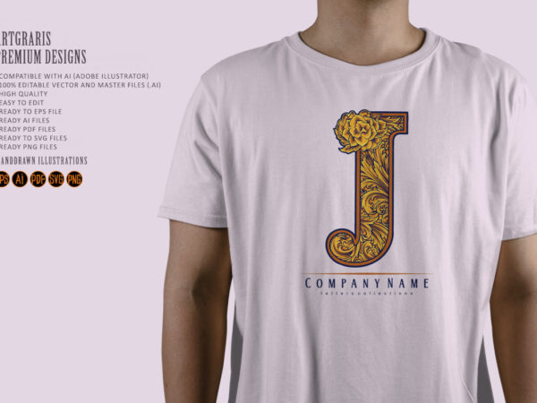 Luxury emblem letter j monogram logo flourish t shirt vector graphic