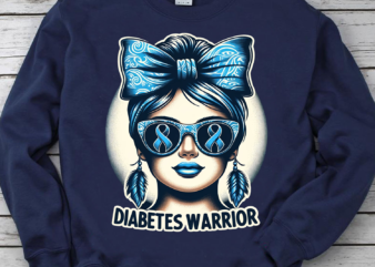 Girl, messy bun Diabetes Warrior, Diabetes Awareness Png, World Diabetes Day Png, Blue Ribbon Png, Diabetes Gift, Diabetes Warrior t shirt design template