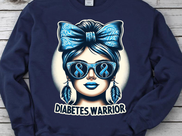 Girl, messy bun diabetes warrior, diabetes awareness png, world diabetes day png, blue ribbon png, diabetes gift, diabetes warrior t shirt design template