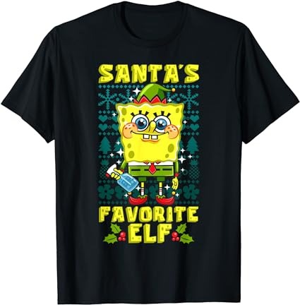 Mademark x spongebob squarepants – spongebob christmas matching santa’s favorite elf xmas gift t-shirt