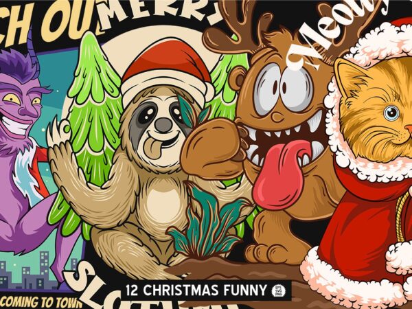 Christmas funny t shirt designs, christmas cartoon vector bundle, t shirt designs for commercial use,