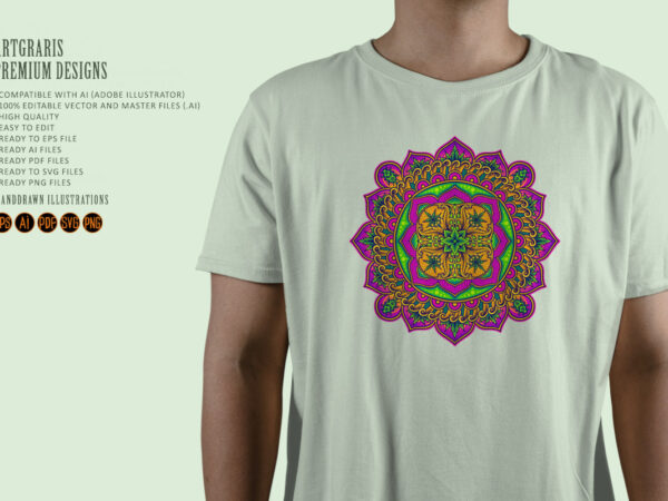 Mandala flourish with cannabis leaf elegance t shirt designs for sale