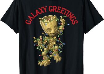 Marvel Christmas Groot Galaxy Greetings Short Sleeve T-Shirt