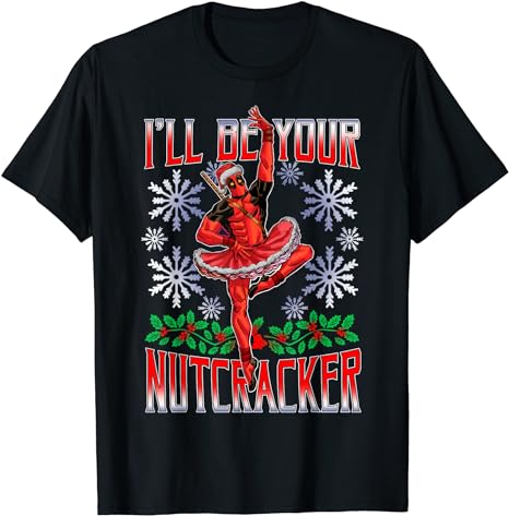 Marvel Deadpool Nutcracker Ballerina Santa Christmas Short Sleeve T-Shirt