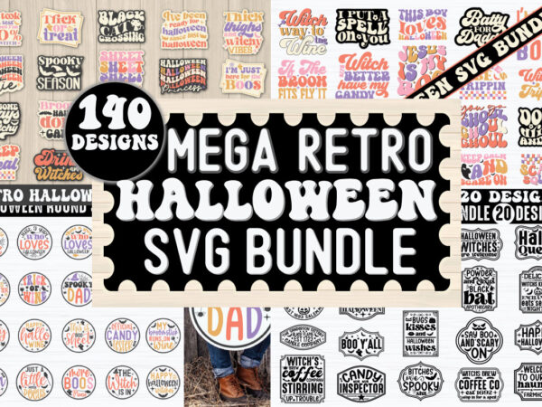 Mega retro halloween svg bundle t shirt designs for sale