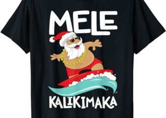 Mele Kalikimaka Hawaiian Christmas Hawaii Surfing Santa Short Sleeve T-Shirt Black