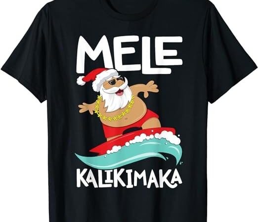 Mele kalikimaka hawaiian christmas hawaii surfing santa short sleeve t-shirt black