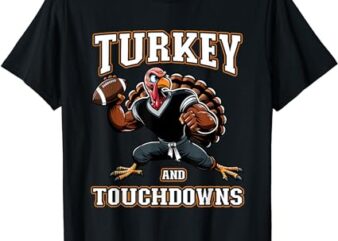 Men Thanksgiving Shirt Turkey and Touchdowns Youth Boys T-Shirt