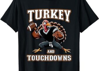 Men Thanksgiving Shirt Turkey and Touchdowns Youth Boys T-Shirt