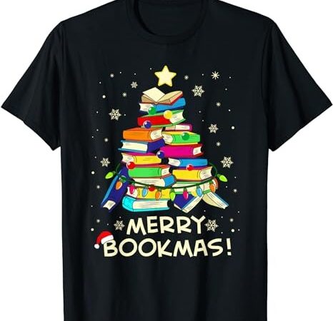 Merry bookmas christmas library tree shirt reading librarian t-shirt