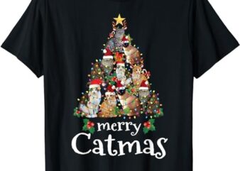 Merry Catmas Funny Cat Mom Cat Dad Christmas Cat T-Shirt