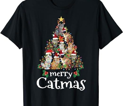 Merry catmas funny cat mom cat dad christmas cat t-shirt