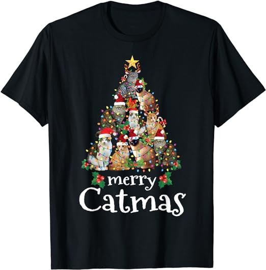 Merry Catmas Funny Cat Mom Cat Dad Christmas Cat T-Shirt