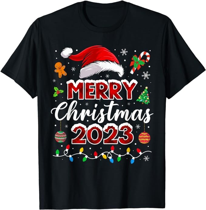 Merry Christmas 2023 Santa Elf Funny Family Matching Pajamas T-Shirt ...