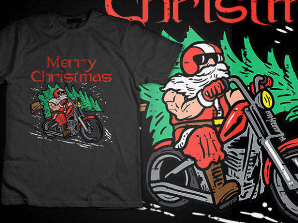 Merry christmas biker santa xmas motorcycle big bike dad men tshirt design