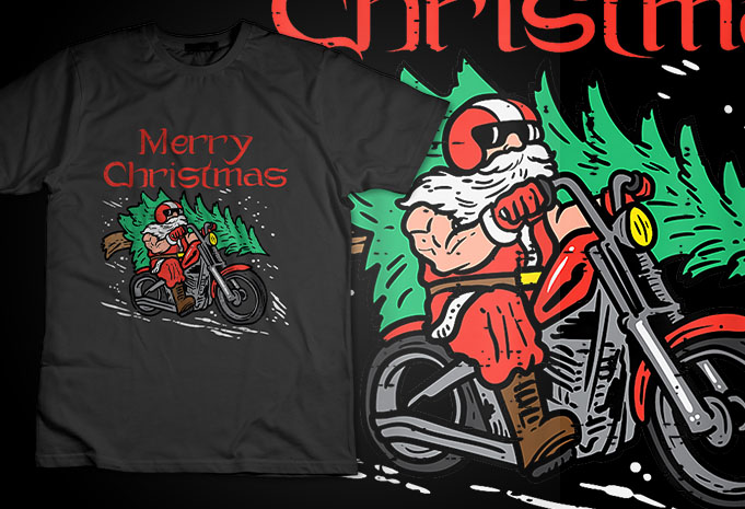 Merry Christmas Biker Santa Xmas Motorcycle Big Bike Dad Men TShirt Design
