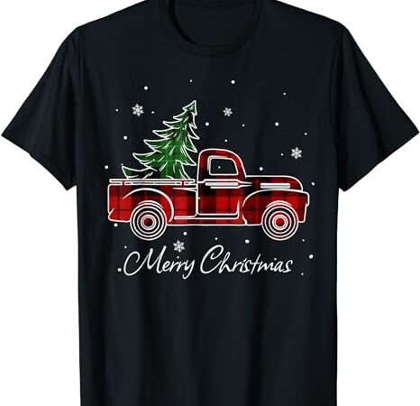 Merry christmas buffalo truck tree red plaid for men women t-shirt