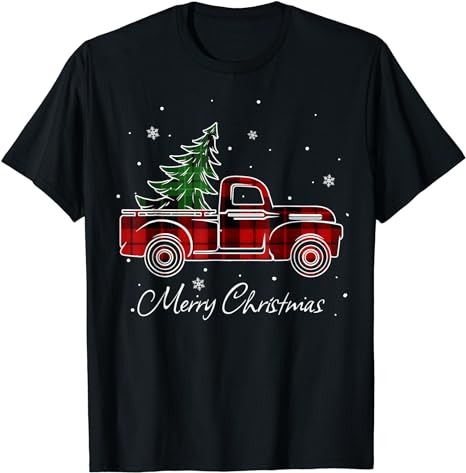 Merry Christmas Buffalo Truck Tree Red Plaid For Men Women T-Shirt