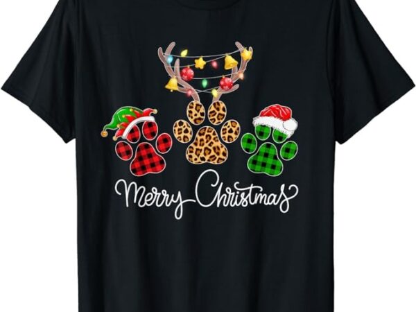 Merry christmas dog paws lights buffalo plaid & leopard xmas t-shirt Merry christmas dog paws lights buffalo plaid & leopard xmas t-shirt