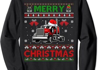 Merry Christmas Elf Reindeer Santa Trucker Ugly Xmas Sweater Sweatshirt