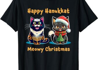 Merry Christmas Happy Hanukkah Jewish Christian Cat Lovers T-Shirt