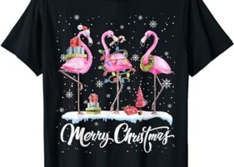 Merry Christmas Hat Santa Flamingo Light Snow Xmas Pajamas T-Shirt
