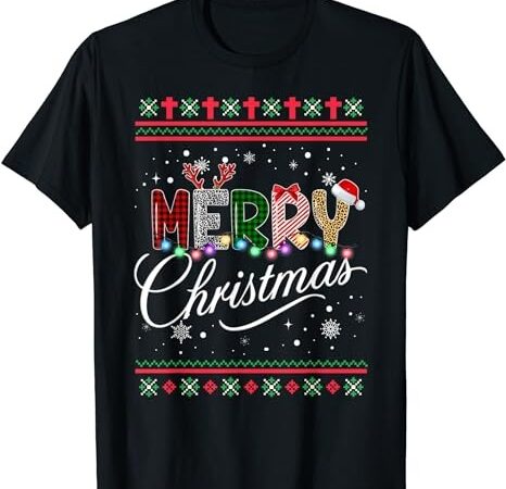 Merry christmas leopard buffalo red plaid for men women t-shirt