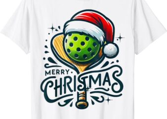 Merry Christmas Pickleball Pickle Ball and Paddle Santa Hat T-Shirt