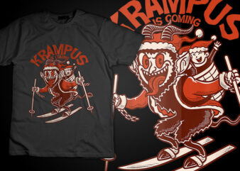 Merry Creepmas: Krampus is Coming – Ugly Christmas Horror T-Shirt Design