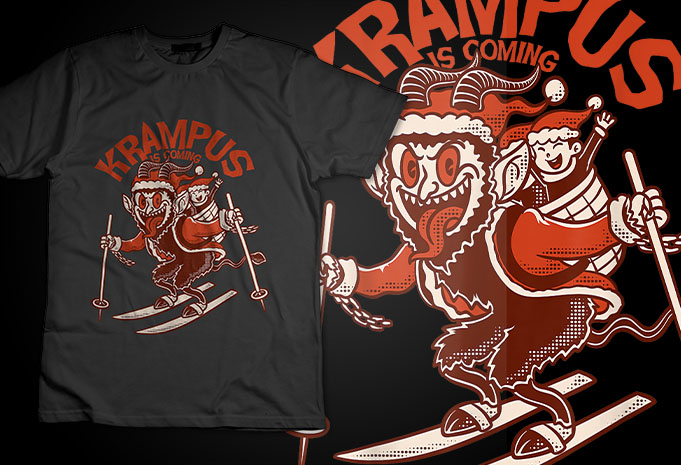Merry Creepmas: Krampus is Coming – Ugly Christmas Horror T-Shirt Design