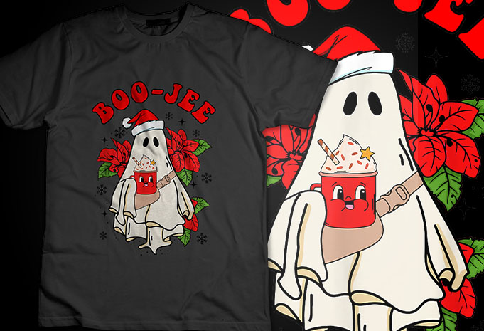 Merry Creepmas Retro Floral Boo Ghost Ugly Christmas Bou-jee TShirt Design