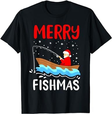 Merry fishmas funny christmas santa claus fishing fisherman t-shirt