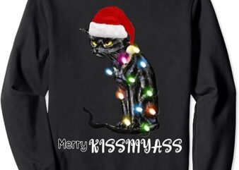 Merry Kissmyass Funny Cat Christmas Lights Sweatshirt PNG File