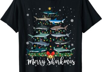Merry Sharkmas Funny Shark Christmas Tree Lights Pajama T-Shirt